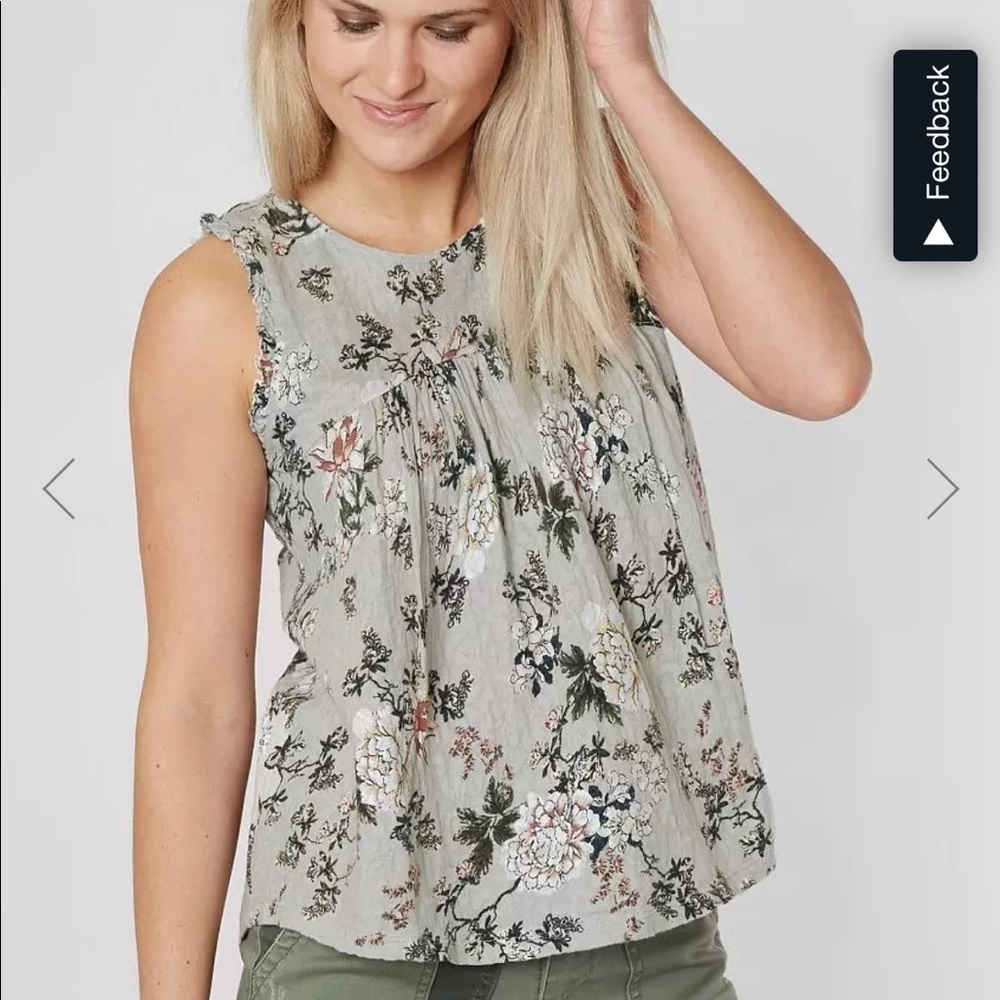 1X Lucky Brand Gray Floral Jacquard Top Sleeveless